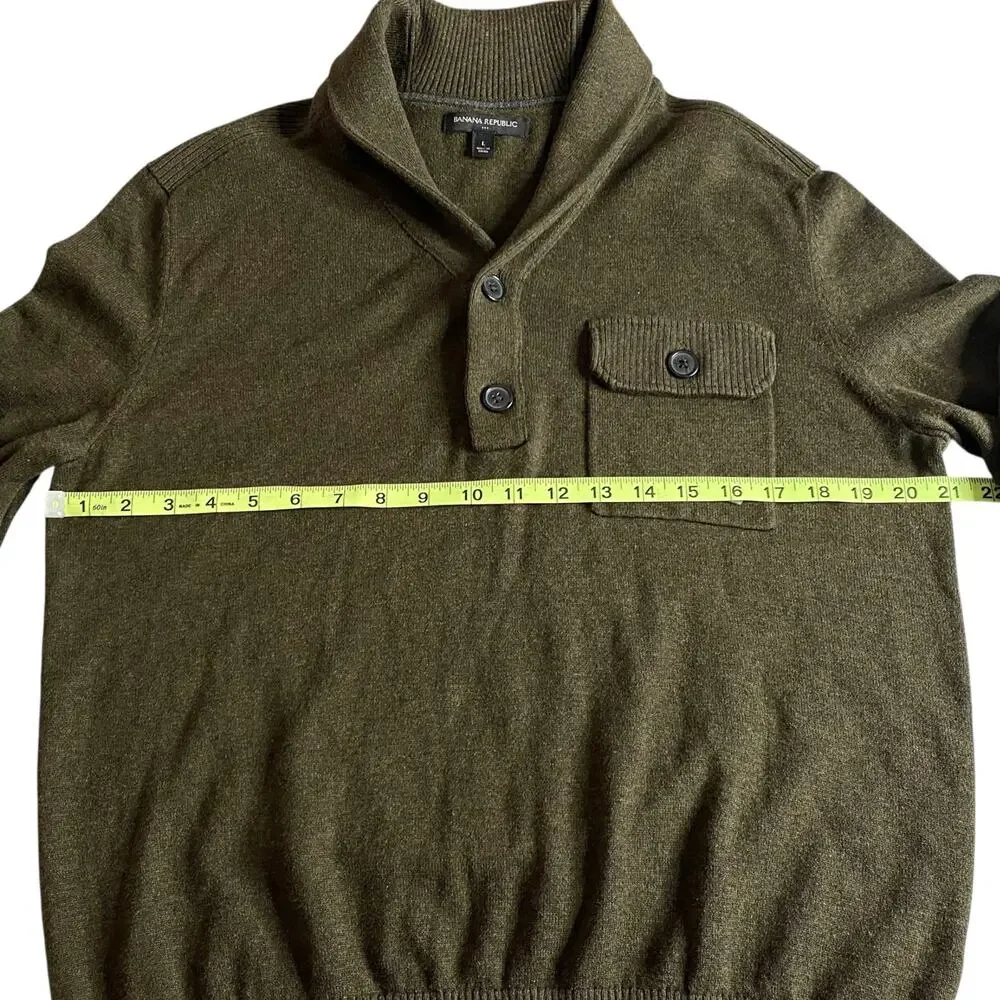 Banana Republic Shawl Collar Sweater Green Button Pullover Large Cabin Gorpcore